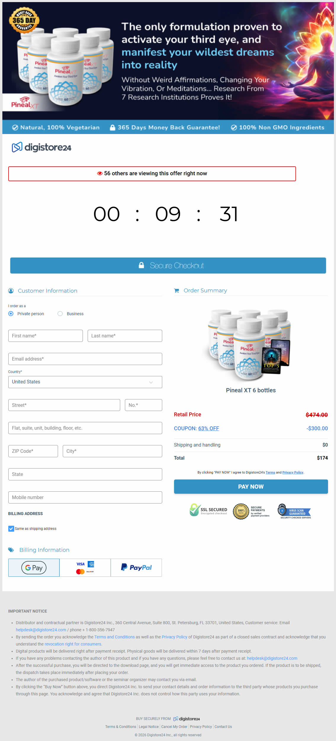 Pineal XT Order Checkout Page